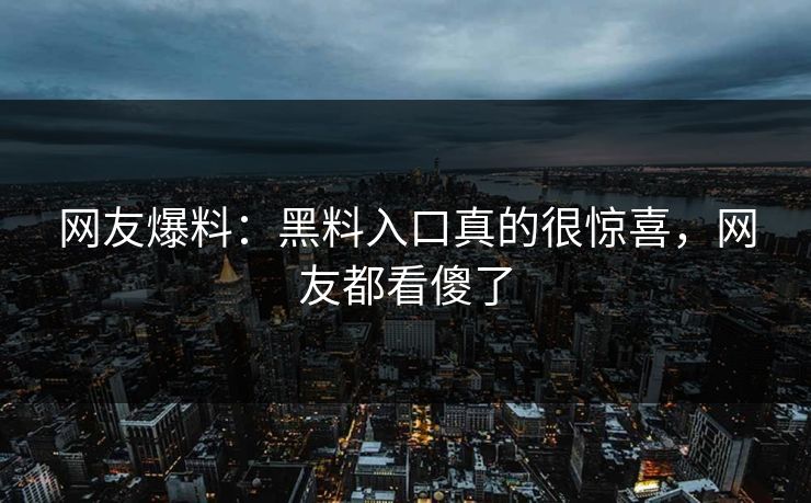网友爆料：黑料入口真的很惊喜，网友都看傻了