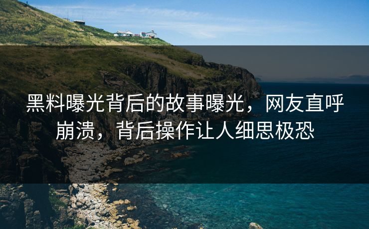 黑料曝光背后的故事曝光，网友直呼崩溃，背后操作让人细思极恐