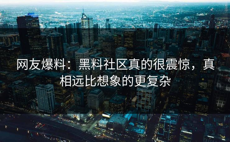 网友爆料：黑料社区真的很震惊，真相远比想象的更复杂