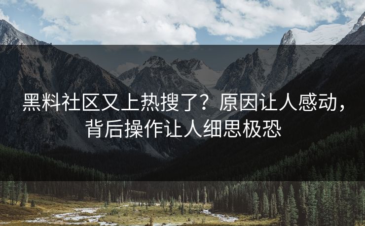 黑料社区又上热搜了？原因让人感动，背后操作让人细思极恐