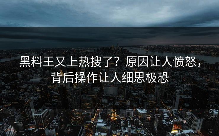 黑料王又上热搜了？原因让人愤怒，背后操作让人细思极恐