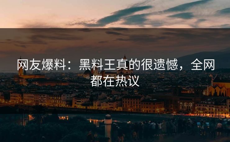 网友爆料：黑料王真的很遗憾，全网都在热议