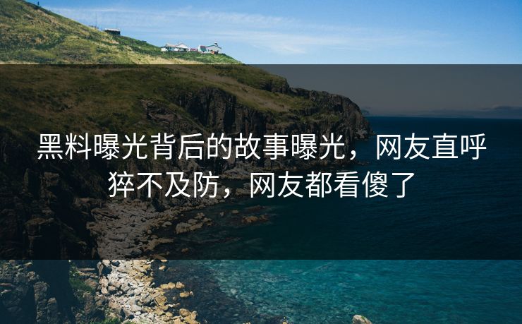 黑料曝光背后的故事曝光，网友直呼猝不及防，网友都看傻了