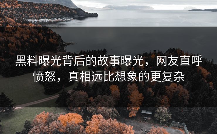 黑料曝光背后的故事曝光，网友直呼愤怒，真相远比想象的更复杂