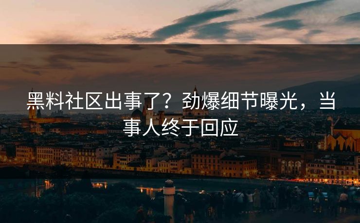 黑料社区出事了？劲爆细节曝光，当事人终于回应