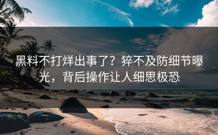 黑料不打烊出事了？猝不及防细节曝光，背后操作让人细思极恐