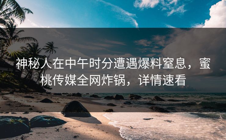 神秘人在中午时分遭遇爆料窒息，蜜桃传媒全网炸锅，详情速看