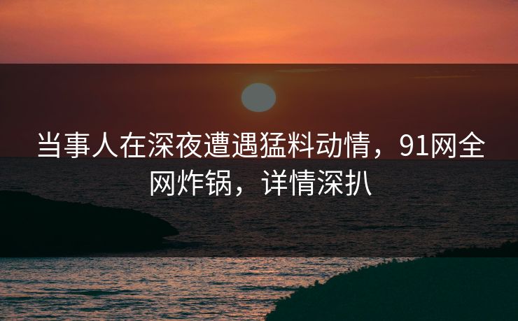 当事人在深夜遭遇猛料动情，91网全网炸锅，详情深扒