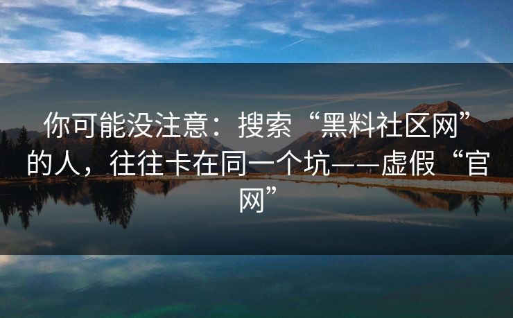 你可能没注意：搜索“黑料社区网”的人，往往卡在同一个坑——虚假“官网”
