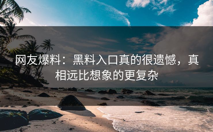 网友爆料：黑料入口真的很遗憾，真相远比想象的更复杂