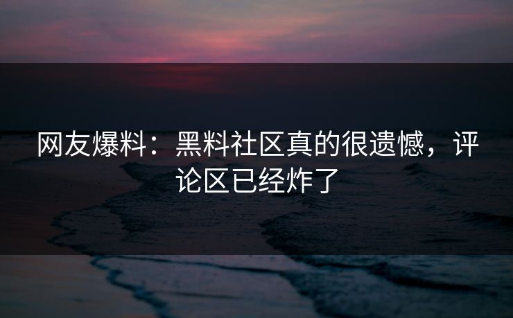 网友爆料：黑料社区真的很遗憾，评论区已经炸了