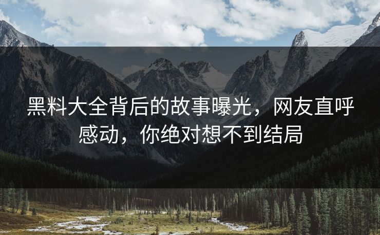黑料大全背后的故事曝光，网友直呼感动，你绝对想不到结局