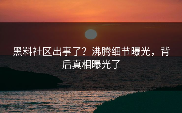 黑料社区出事了？沸腾细节曝光，背后真相曝光了