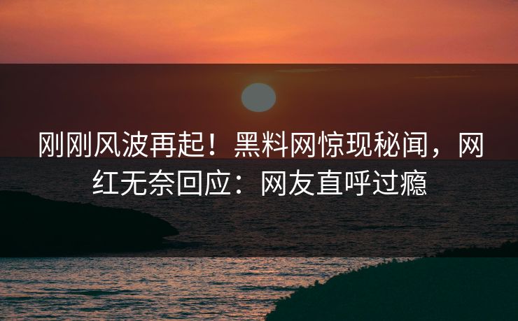 刚刚风波再起！黑料网惊现秘闻，网红无奈回应：网友直呼过瘾