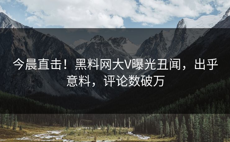 今晨直击！黑料网大V曝光丑闻，出乎意料，评论数破万