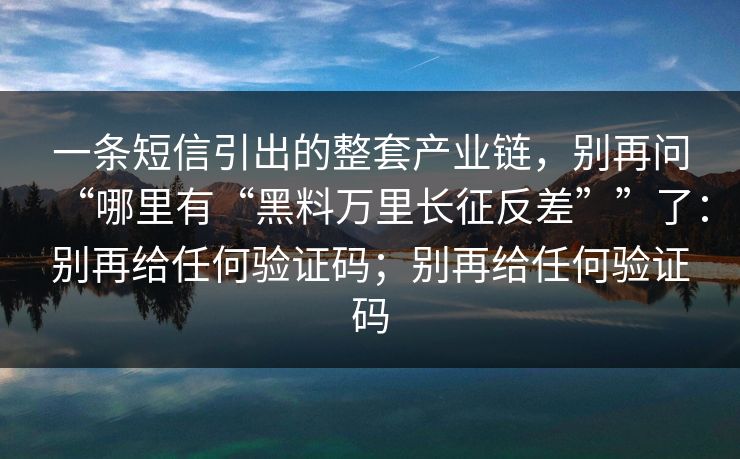 一条短信引出的整套产业链，别再问“哪里有“黑料万里长征反差””了：别再给任何验证码；别再给任何验证码